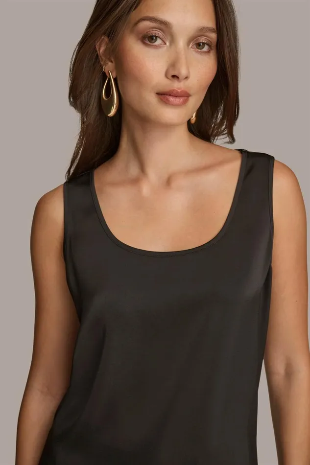 Women Donna Karan Sweaters And Tops CHARMEUSE SCOOP NECK CAMI Black