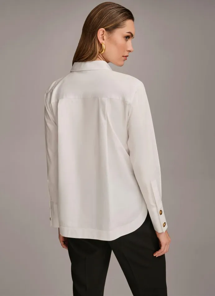 Women Donna Karan Sweaters And Tops COTTON COLLARED BUTTON DOWN White
