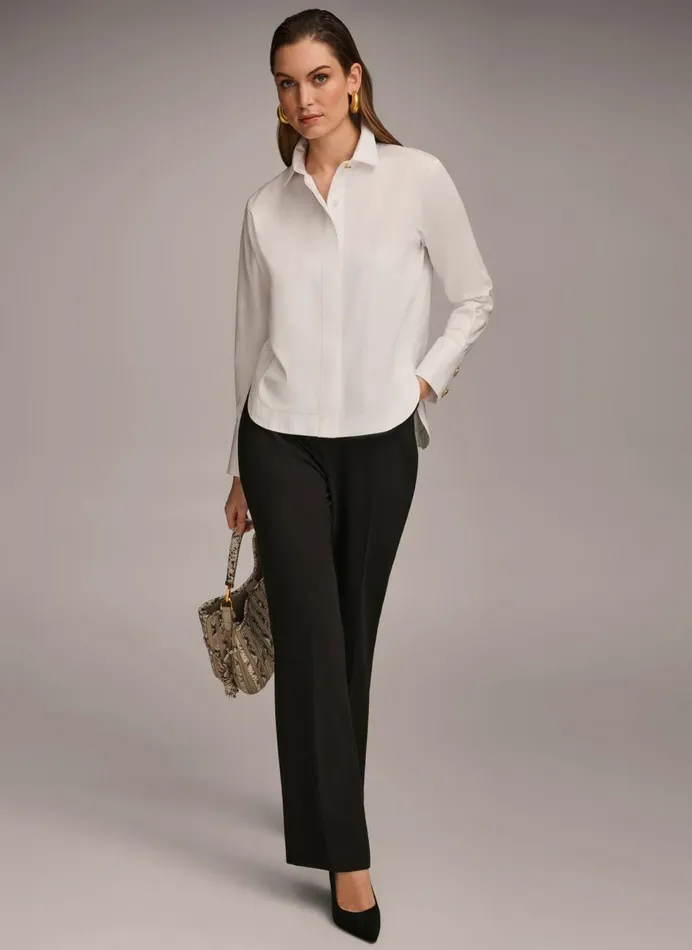Women Donna Karan Sweaters And Tops COTTON COLLARED BUTTON DOWN White