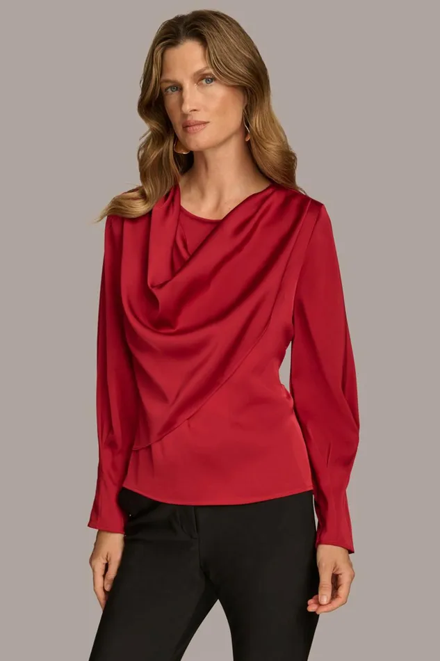 Women Donna Karan Sweaters And Tops COWL NECK TOP Metropolitan Red