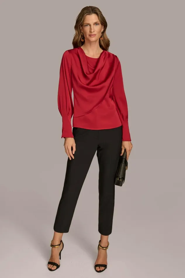Women Donna Karan Sweaters And Tops COWL NECK TOP Metropolitan Red