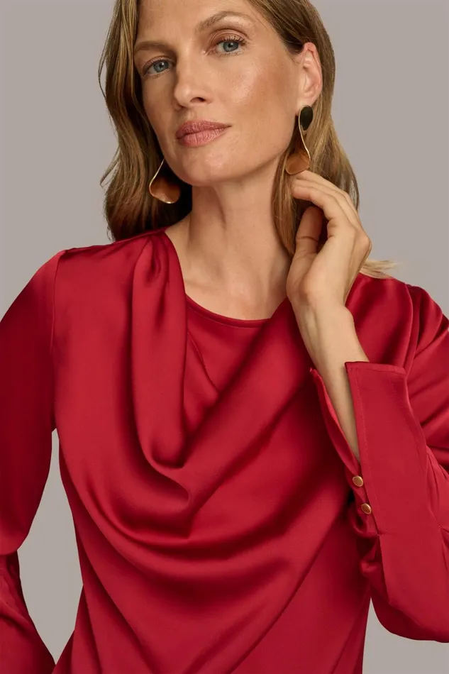Women Donna Karan Sweaters And Tops COWL NECK TOP Metropolitan Red