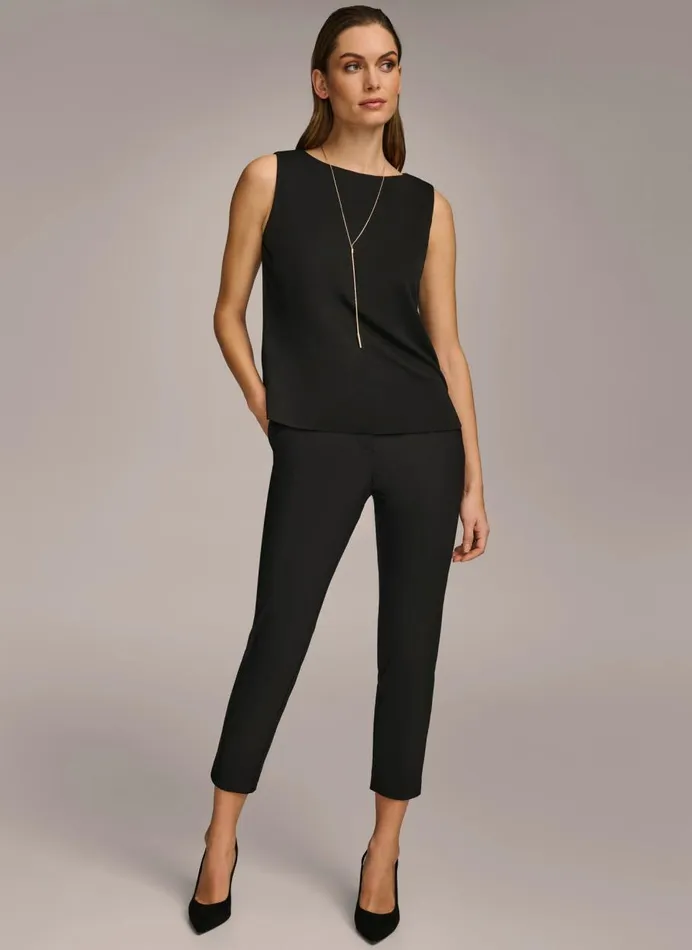 Women Donna Karan Sweaters And Tops CREW NECK LAYERING KNIT TOP Black