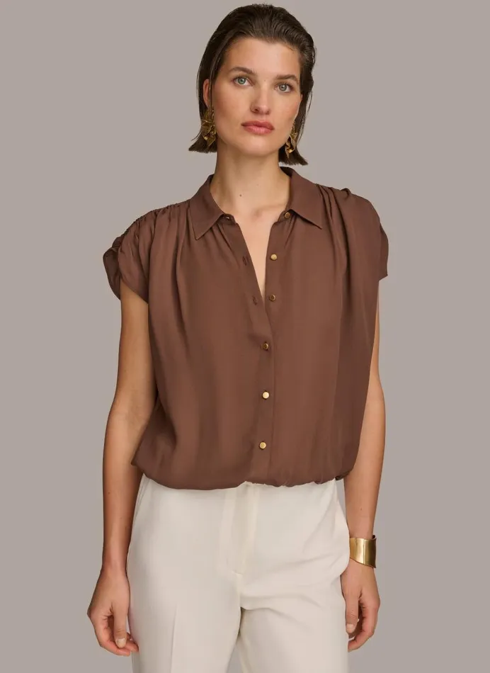 Women Donna Karan Sweaters And Tops ELASTIC HEM BLOUSE Canyon