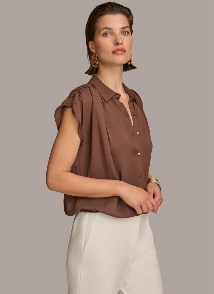 Women Donna Karan Sweaters And Tops ELASTIC HEM BLOUSE Canyon