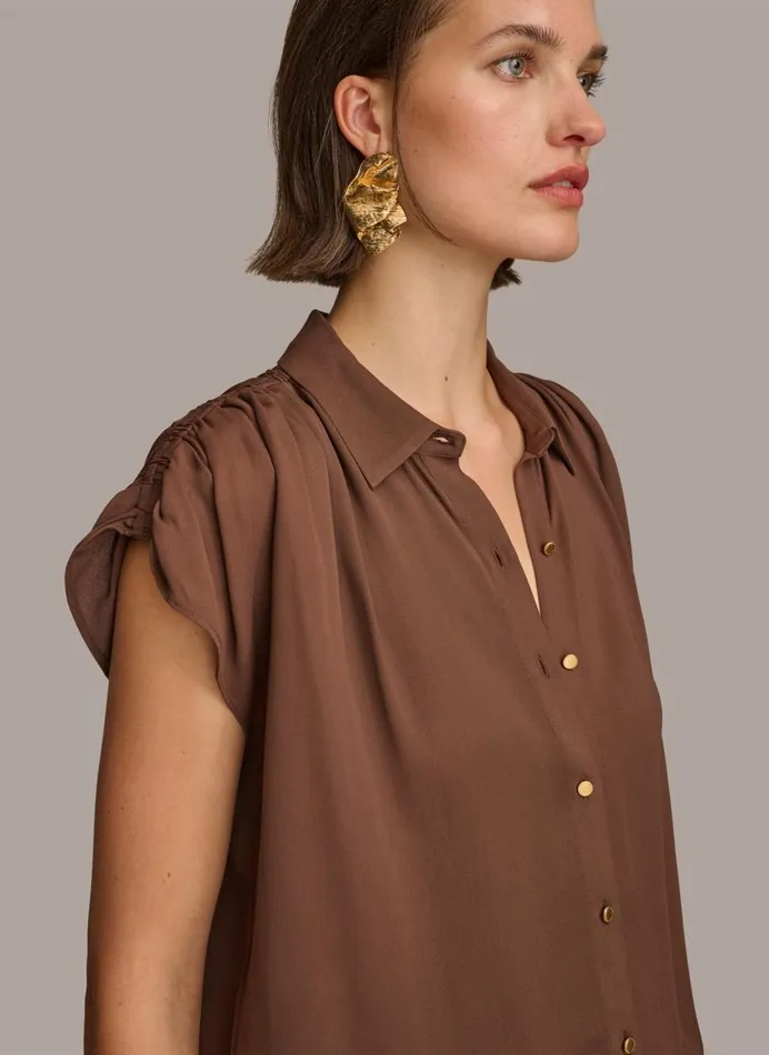 Women Donna Karan Sweaters And Tops ELASTIC HEM BLOUSE Canyon