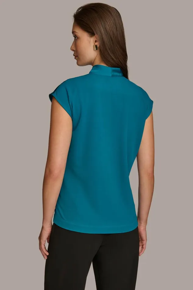Women Donna Karan Sweaters And Tops FAUX WRAP TOP Empire Teal
