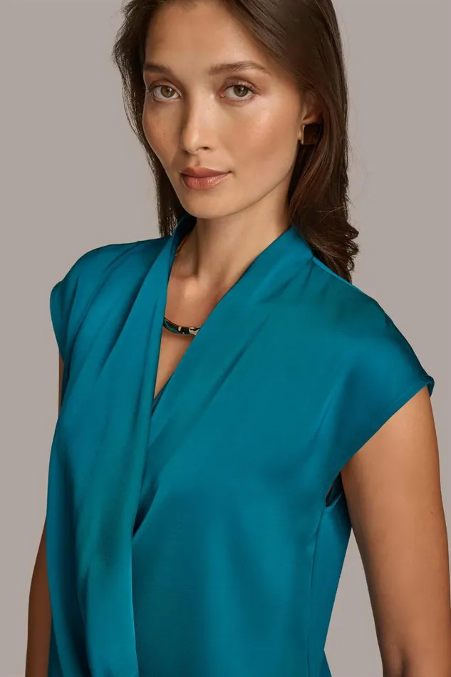 Women Donna Karan Sweaters And Tops FAUX WRAP TOP Empire Teal