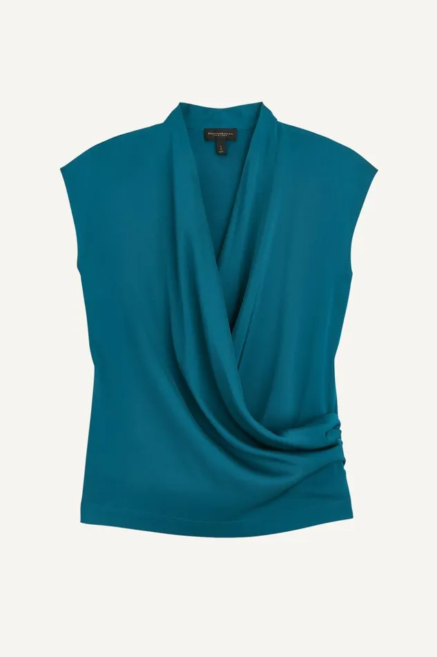Women Donna Karan Sweaters And Tops FAUX WRAP TOP Empire Teal