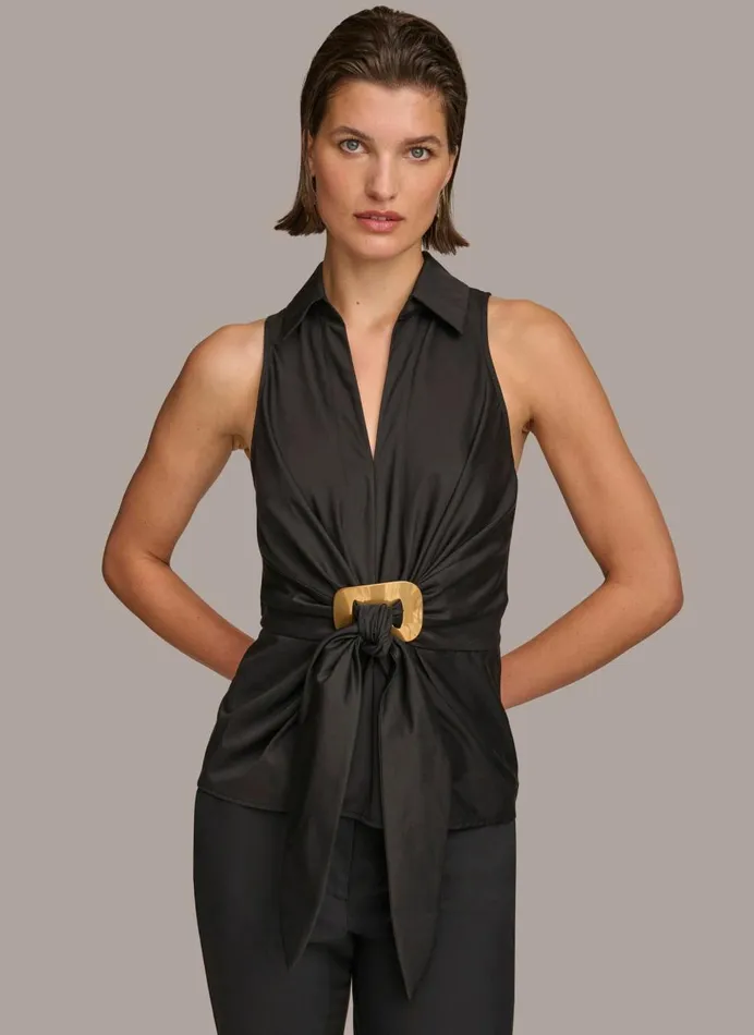 Women Donna Karan Sweaters And Tops GOLD HARDWARE KNOT TOP Black