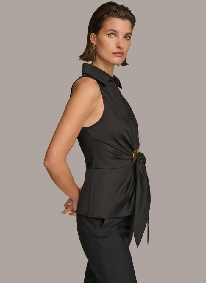 Women Donna Karan Sweaters And Tops GOLD HARDWARE KNOT TOP Black