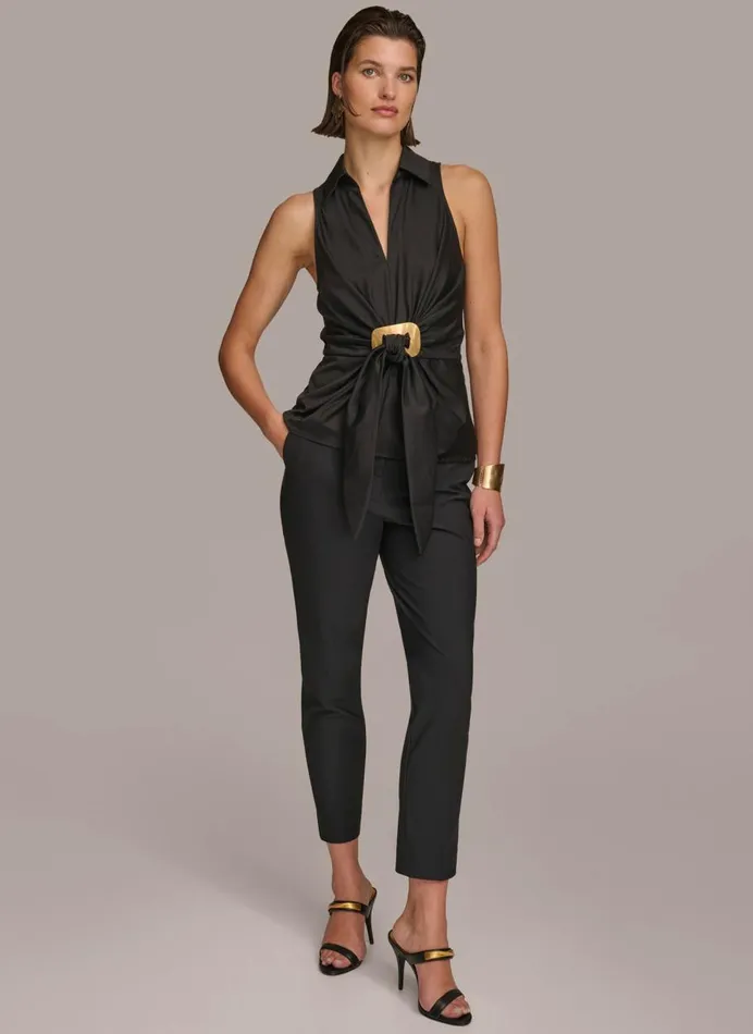 Women Donna Karan Sweaters And Tops GOLD HARDWARE KNOT TOP Black