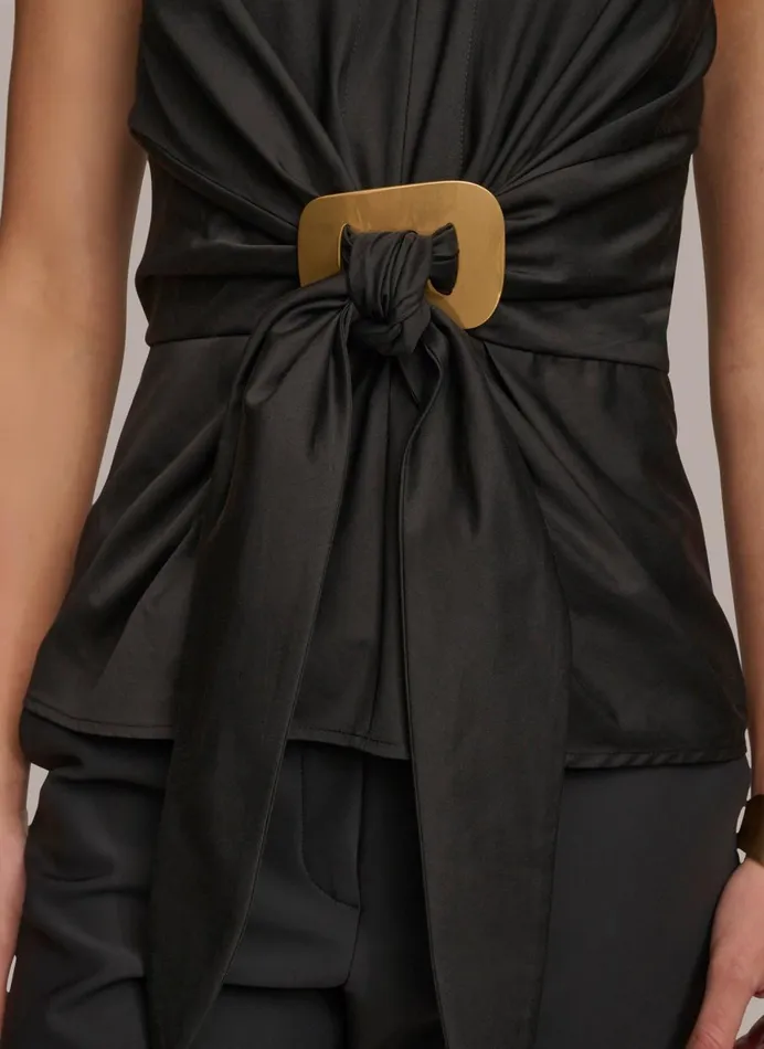 Women Donna Karan Sweaters And Tops GOLD HARDWARE KNOT TOP Black