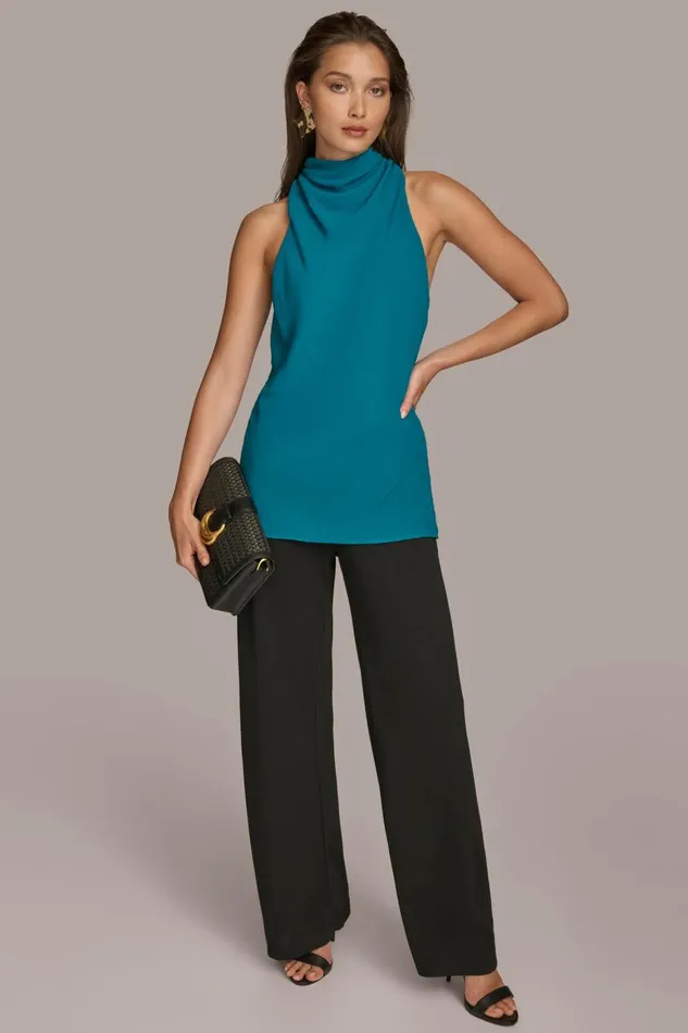 Women Donna Karan Sweaters And Tops HIGH COWL NECK TOP Green