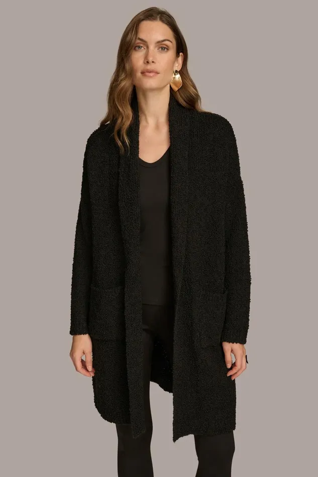 Women Donna Karan Sweaters And Tops LONG OPENFRONT CARDIGAN Black