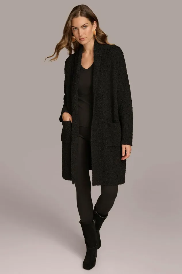 Women Donna Karan Sweaters And Tops LONG OPENFRONT CARDIGAN Black