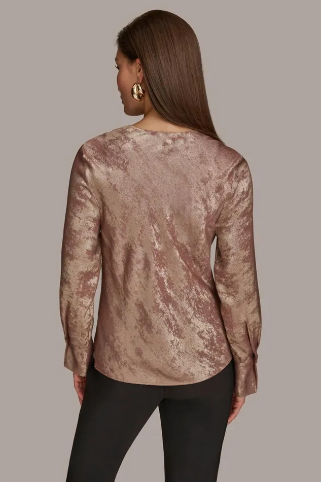 Women Donna Karan Sweaters And Tops METALLIC COWL NECK TOP Mink