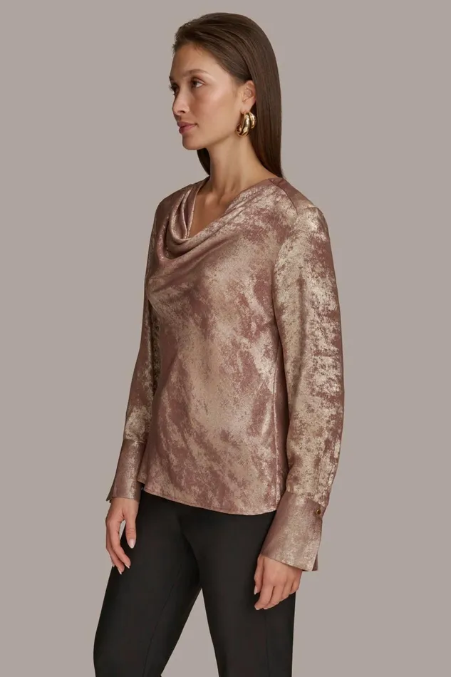 Women Donna Karan Sweaters And Tops METALLIC COWL NECK TOP Mink