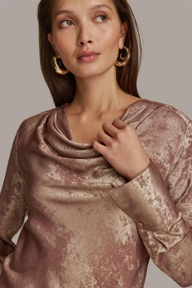 Women Donna Karan Sweaters And Tops METALLIC COWL NECK TOP Mink