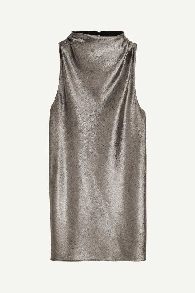 Women Donna Karan Sweaters And Tops METALLIC HIGH COWL TOP Silver