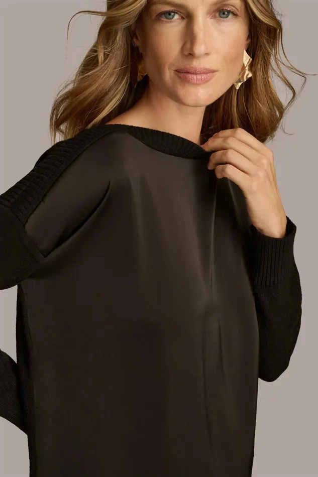 Women Donna Karan Sweaters And Tops MIXED STITCH BOATNECK SWEATER Black