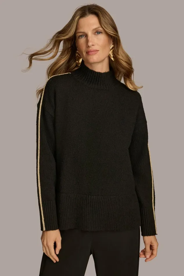 Women Donna Karan Sweaters And Tops MOCK NECK SWEATER Black