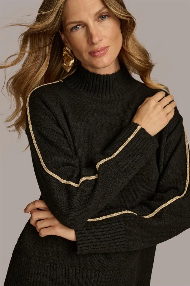 Women Donna Karan Sweaters And Tops MOCK NECK SWEATER Black