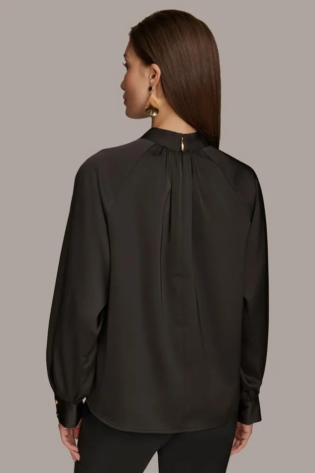 Women Donna Karan Sweaters And Tops MOCK NECK WITH BUTTONS Black