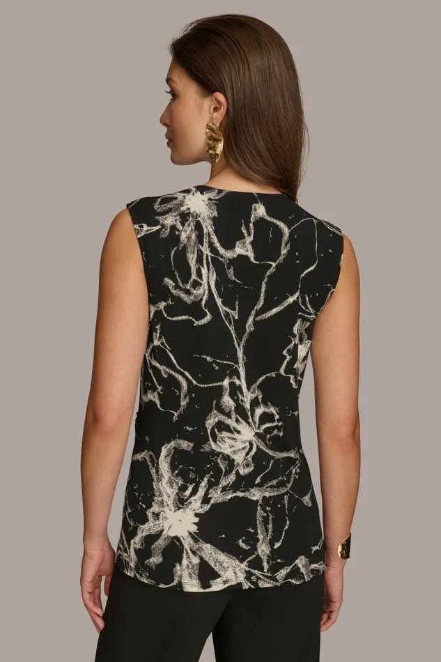 Women Donna Karan Sweaters And Tops PRINT FAUX WRAP WITH BAR HARDWARE Black