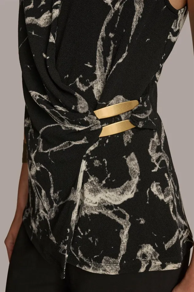 Women Donna Karan Sweaters And Tops PRINT FAUX WRAP WITH BAR HARDWARE Black
