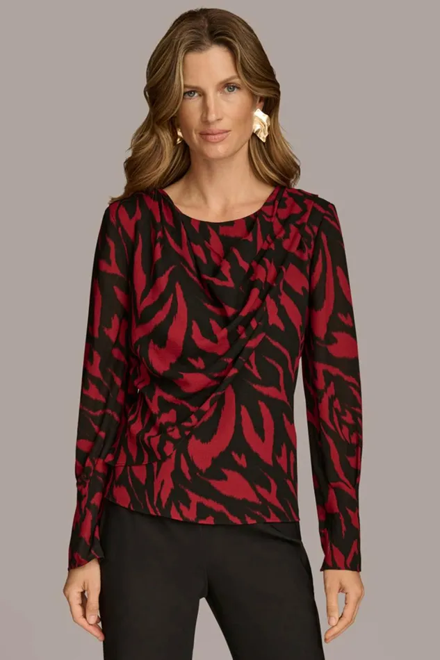 Women Donna Karan Sweaters And Tops PRINT WIDE CUFF TOP Redblack Multi