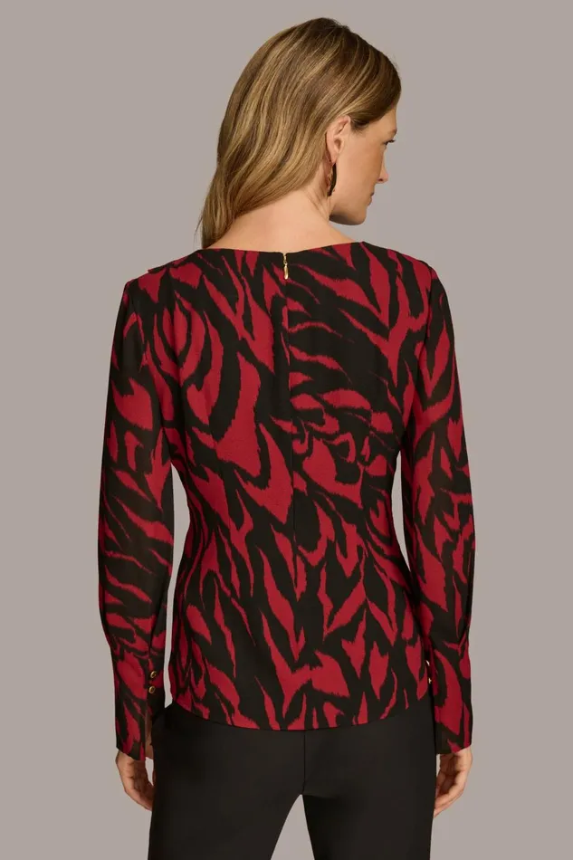 Women Donna Karan Sweaters And Tops PRINT WIDE CUFF TOP Redblack Multi