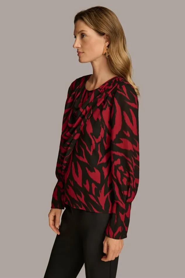 Women Donna Karan Sweaters And Tops PRINT WIDE CUFF TOP Redblack Multi