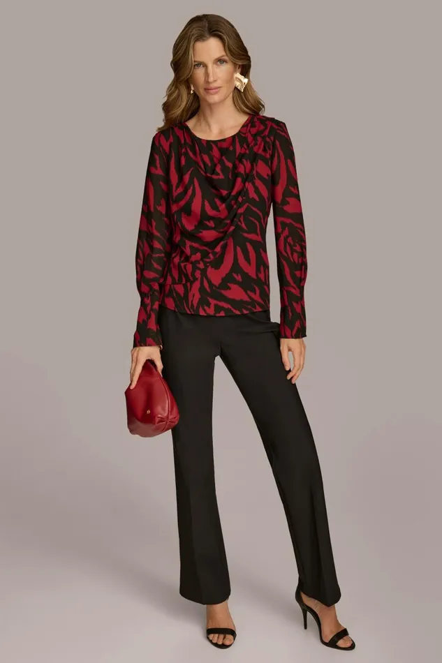 Women Donna Karan Sweaters And Tops PRINT WIDE CUFF TOP Redblack Multi