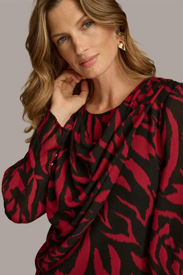 Women Donna Karan Sweaters And Tops PRINT WIDE CUFF TOP Redblack Multi