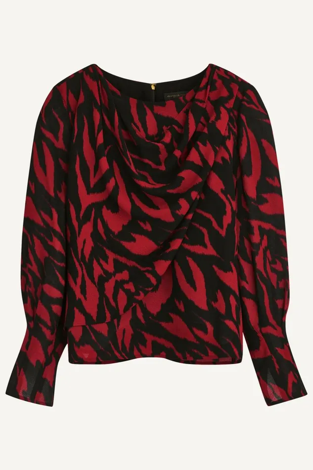 Women Donna Karan Sweaters And Tops PRINT WIDE CUFF TOP Redblack Multi