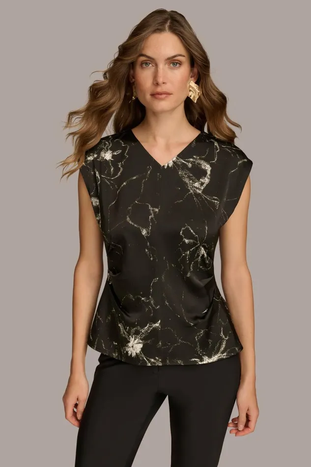 Women Donna Karan Sweaters And Tops PRINTED CAP SLEEVE WITH DARTS Black