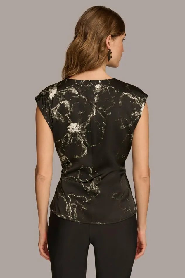 Women Donna Karan Sweaters And Tops PRINTED CAP SLEEVE WITH DARTS Black