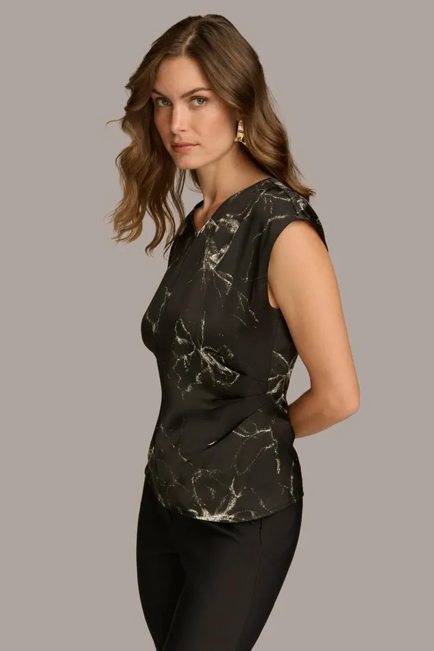 Women Donna Karan Sweaters And Tops PRINTED CAP SLEEVE WITH DARTS Black