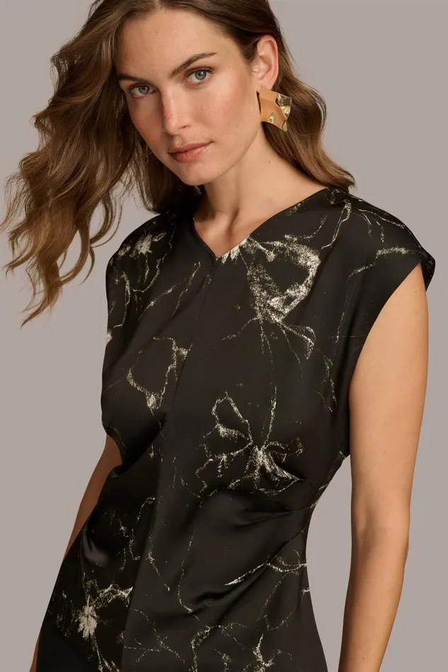 Women Donna Karan Sweaters And Tops PRINTED CAP SLEEVE WITH DARTS Black