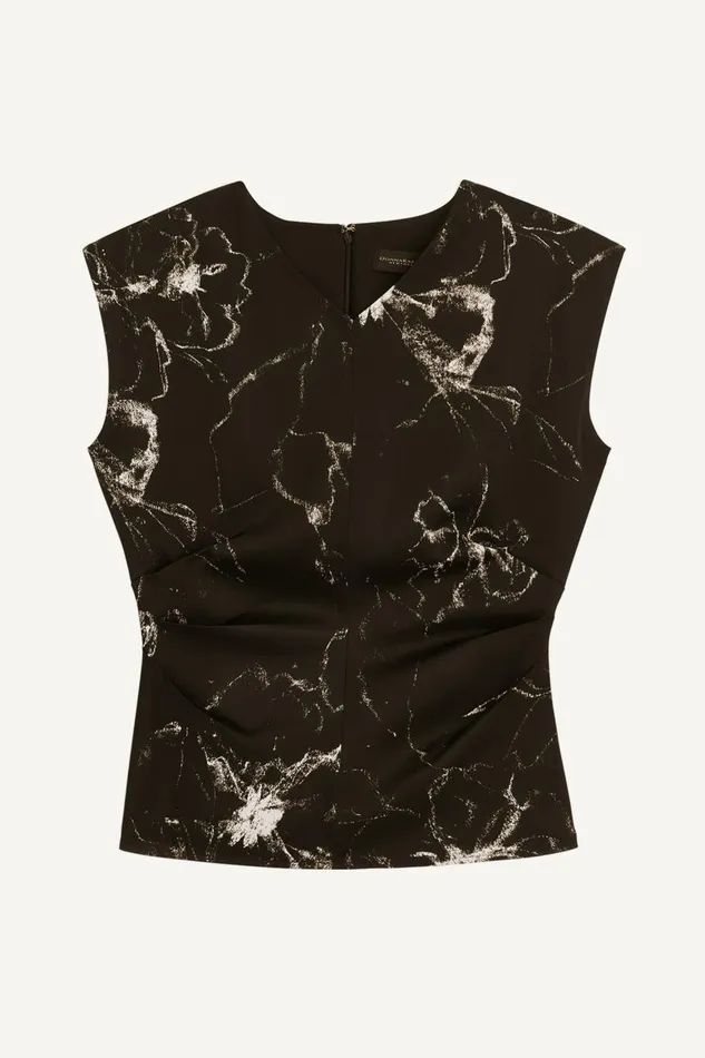 Women Donna Karan Sweaters And Tops PRINTED CAP SLEEVE WITH DARTS Black