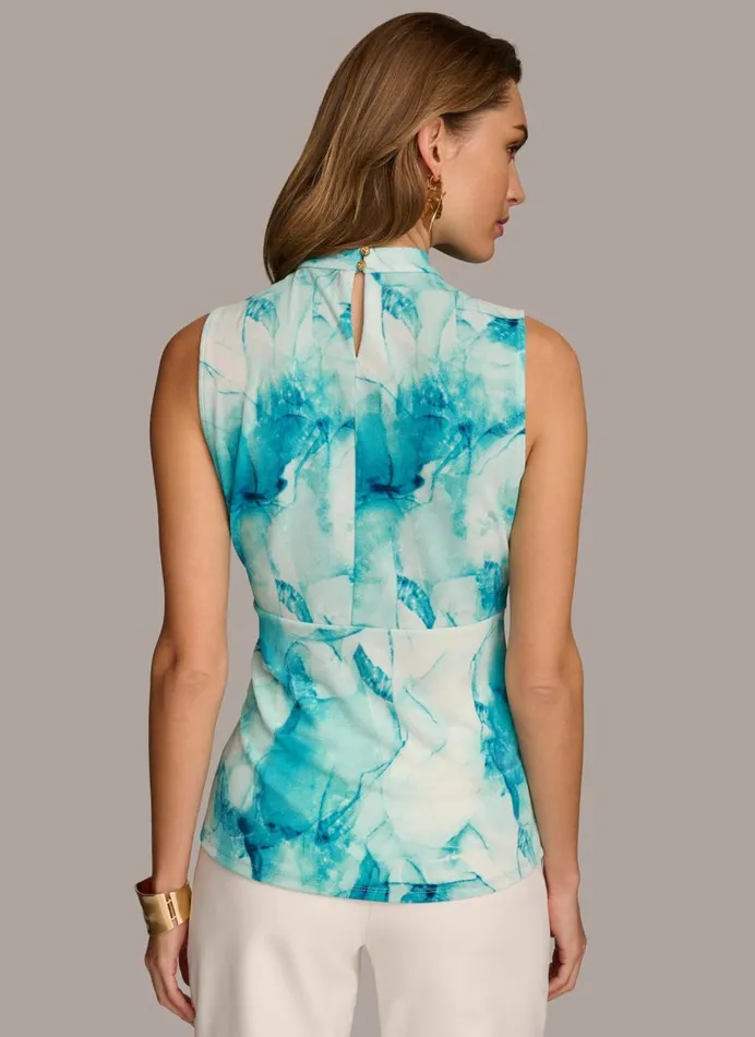Women Donna Karan Sweaters And Tops PRINTED TWIST FRONT SLEEVELESS TOP Wave Multi