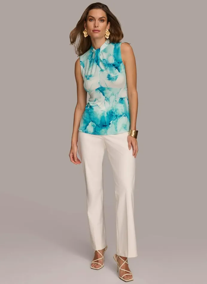 Women Donna Karan Sweaters And Tops PRINTED TWIST FRONT SLEEVELESS TOP Wave Multi