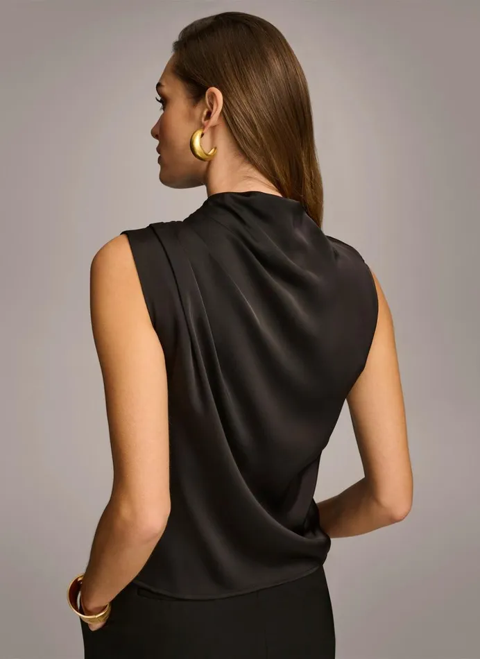 Women Donna Karan Sweaters And Tops SLEEVELESS DRAPED MOCKNECK TOP Black