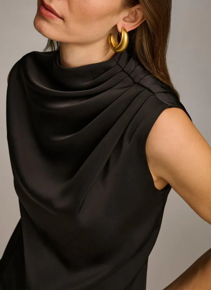 Women Donna Karan Sweaters And Tops SLEEVELESS DRAPED MOCKNECK TOP Black