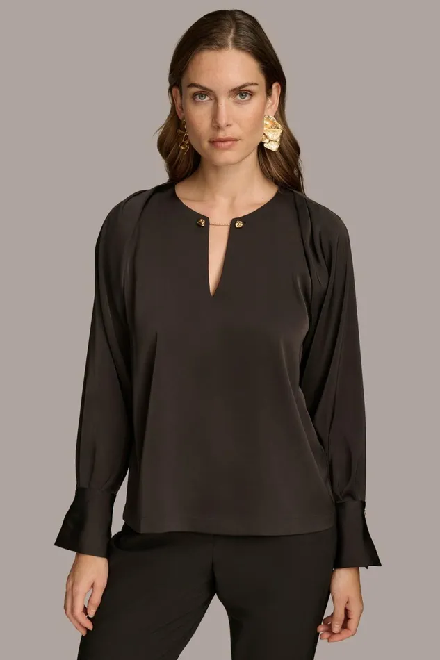 Women Donna Karan Sweaters And Tops TOP WITH CHAIN HARDWARE Black