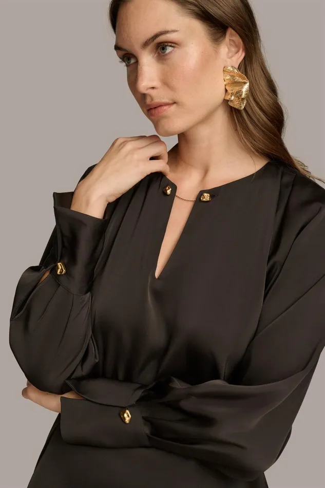 Women Donna Karan Sweaters And Tops TOP WITH CHAIN HARDWARE Black