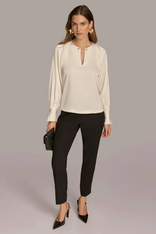 Women Donna Karan Sweaters And Tops TOP WITH CHAIN HARDWARE Ivory