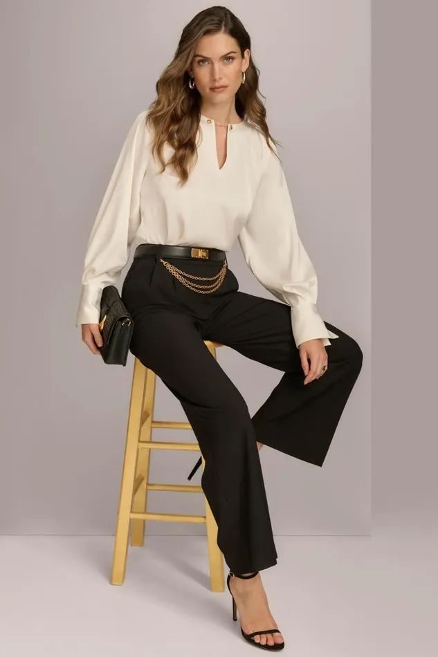 Women Donna Karan Sweaters And Tops TOP WITH CHAIN HARDWARE Ivory