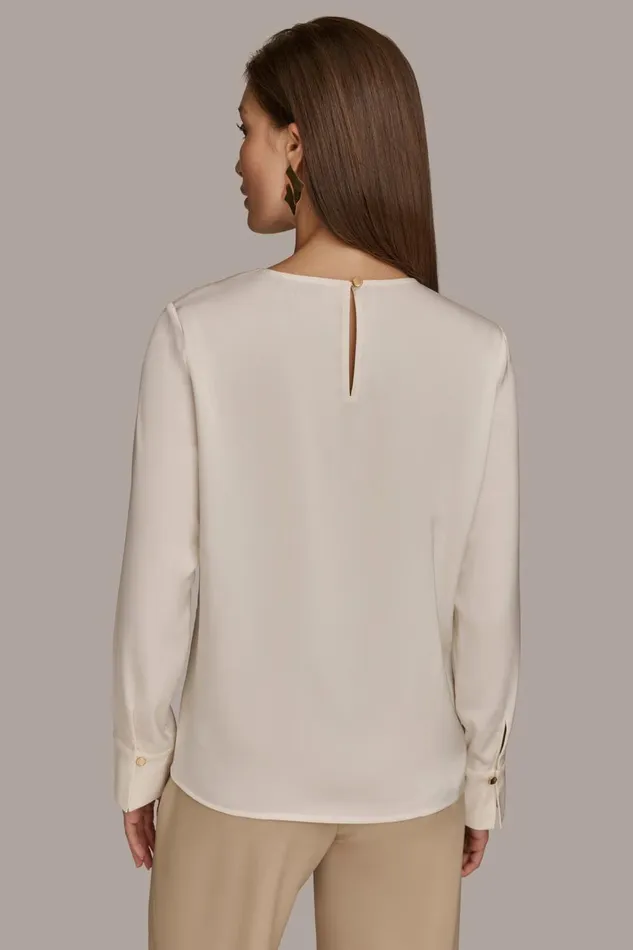 Women Donna Karan Sweaters And Tops TOP WITH KEYHOLE HARDWARE Ivory